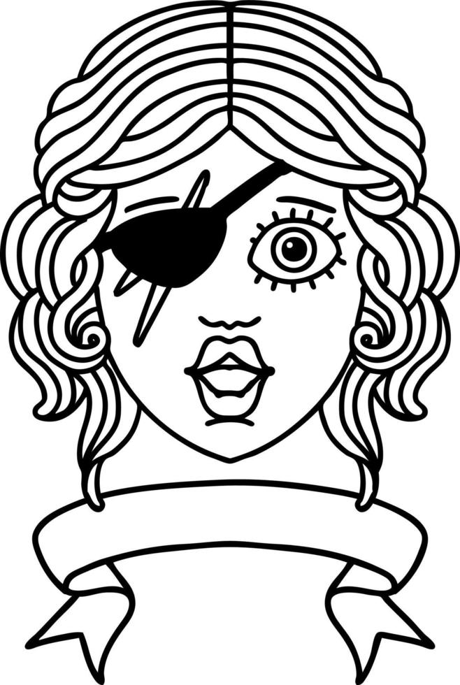 personnage voyou humain de style dessin au trait tatouage noir et blanc avec bannière vecteur