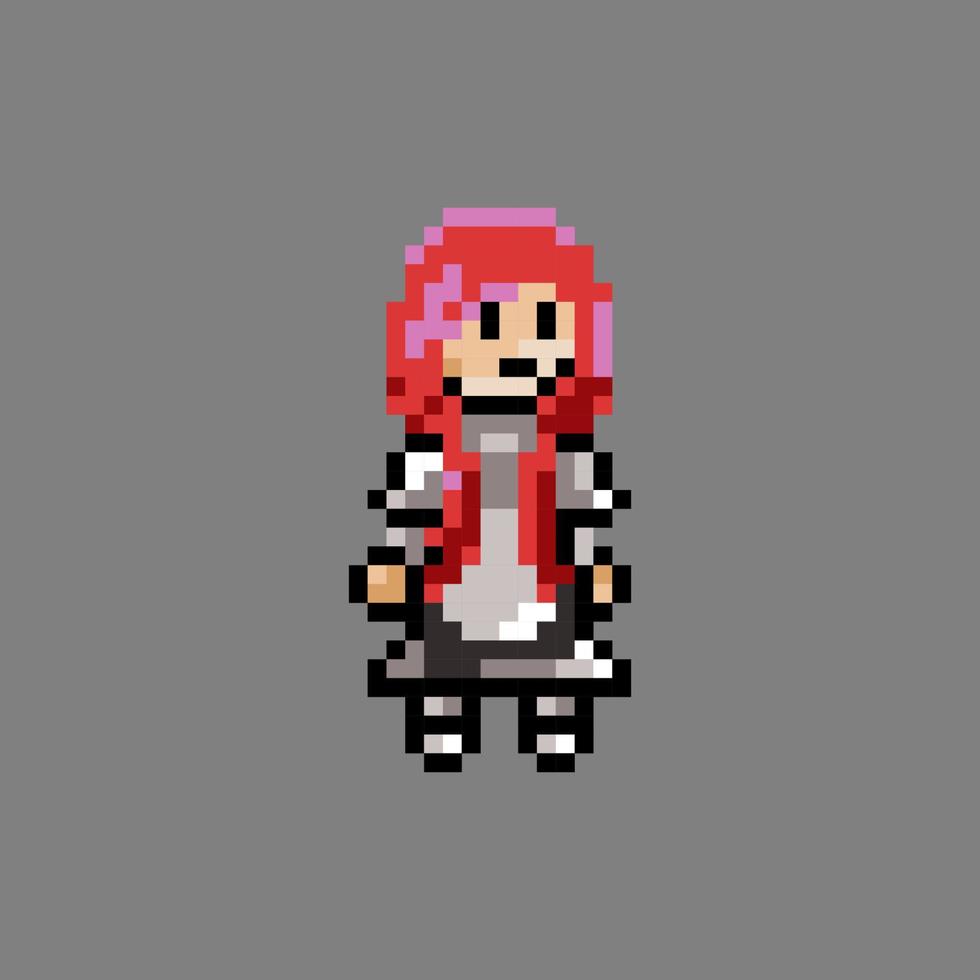 pixel art femme chevalier aux cheveux rouges utiliser le vecteur d'armure de fer