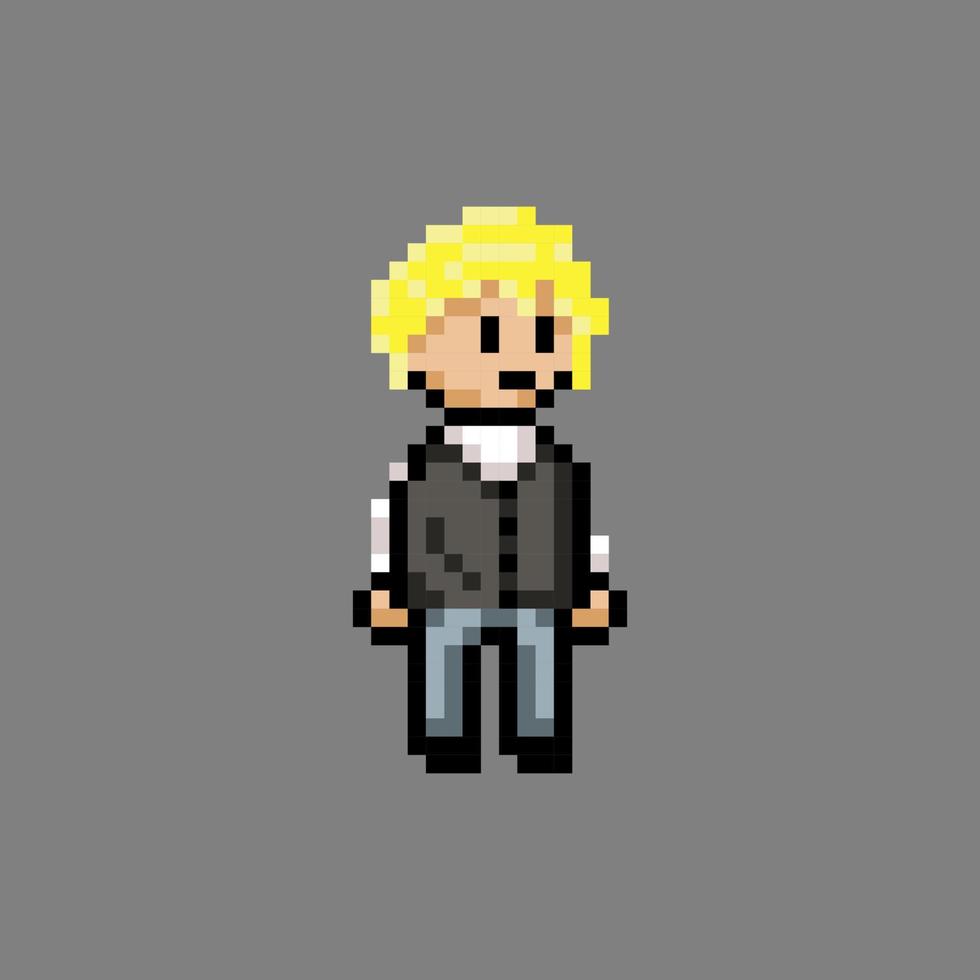 style pixel art, style ancien de jeux vidéo, style rétro garçon aux cheveux blonds 18 bits avec vecteur uniforme scolaire