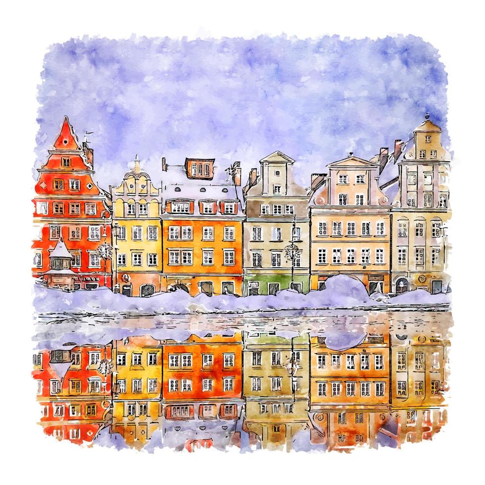 wroclaw pologne croquis aquarelle illustration dessinée à la main vecteur