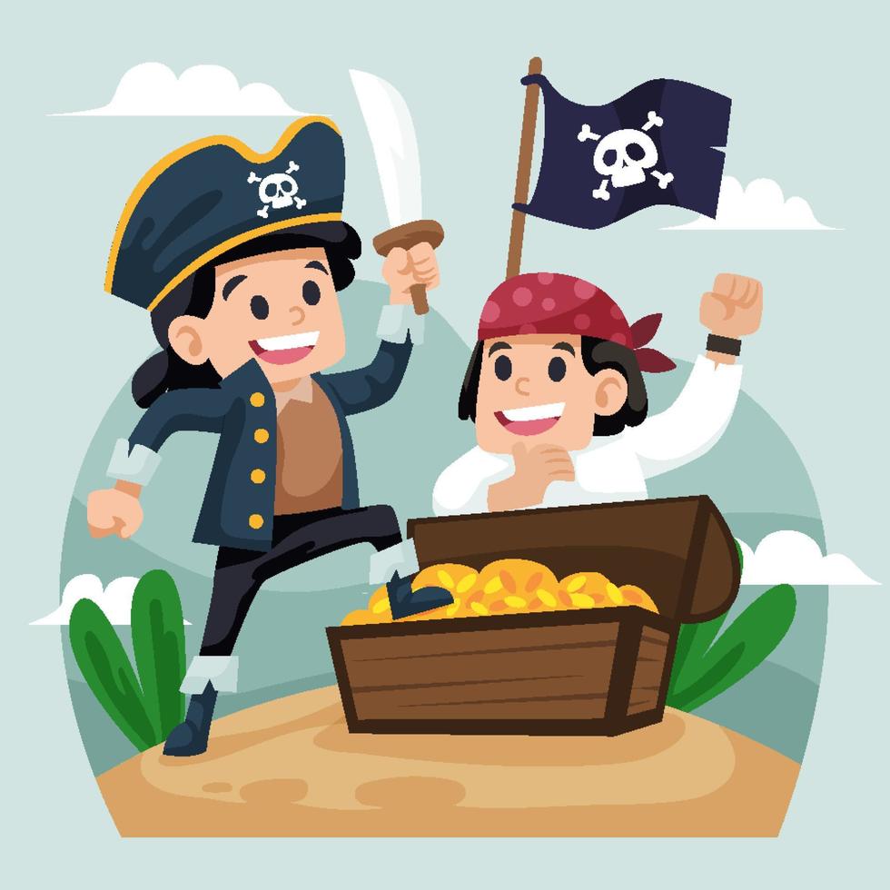 concept de mise au point de personnage de pirates mignons vecteur