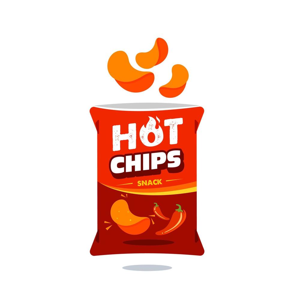 icône d'illustration de conception d'emballage en plastique de sac de chips de collation épicée chaude pour les entreprises d'aliments et de boissons, vecteur de logo d'élément de marque de collation de pomme de terre.