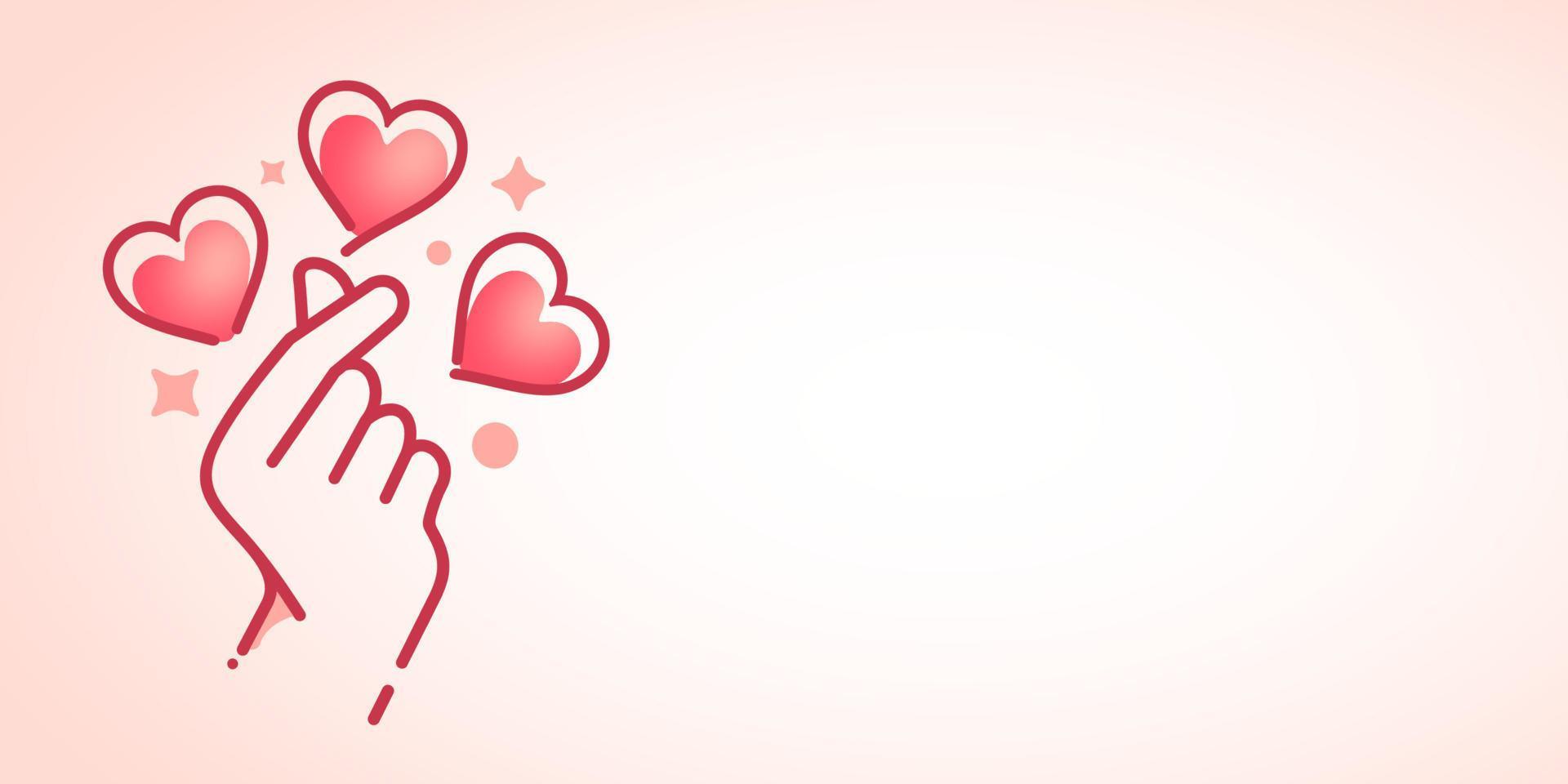 illustration vectorielle de l'espace de copie de la saint-valentin. mini je t'aime main clip art en couleur rose, doigt de coeur coréen je t'aime signe icône vecteur. je vous coeur design de bannière. vecteur