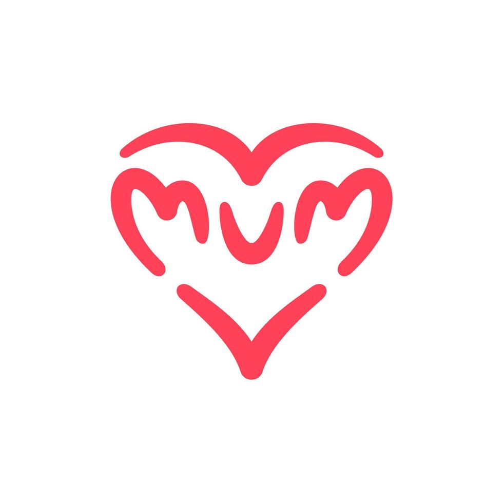 j'aime le logo de maman, les lettres de maman avec un ruban de coeur abstrait fabriqué à partir d'un coup de pinceau, la conception d'icônes. illustration isolé sur fond blanc. concept de maman d'amour. Bonne fête des mères vecteur