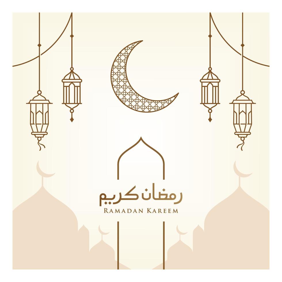 ramadan kareem, icône de la ligne de voeux eid mubarak conception vectorielle minimale et simple avec une belle lanterne rougeoyante et une élégante étoile de croissant de lune pour le fond et la bannière vecteur