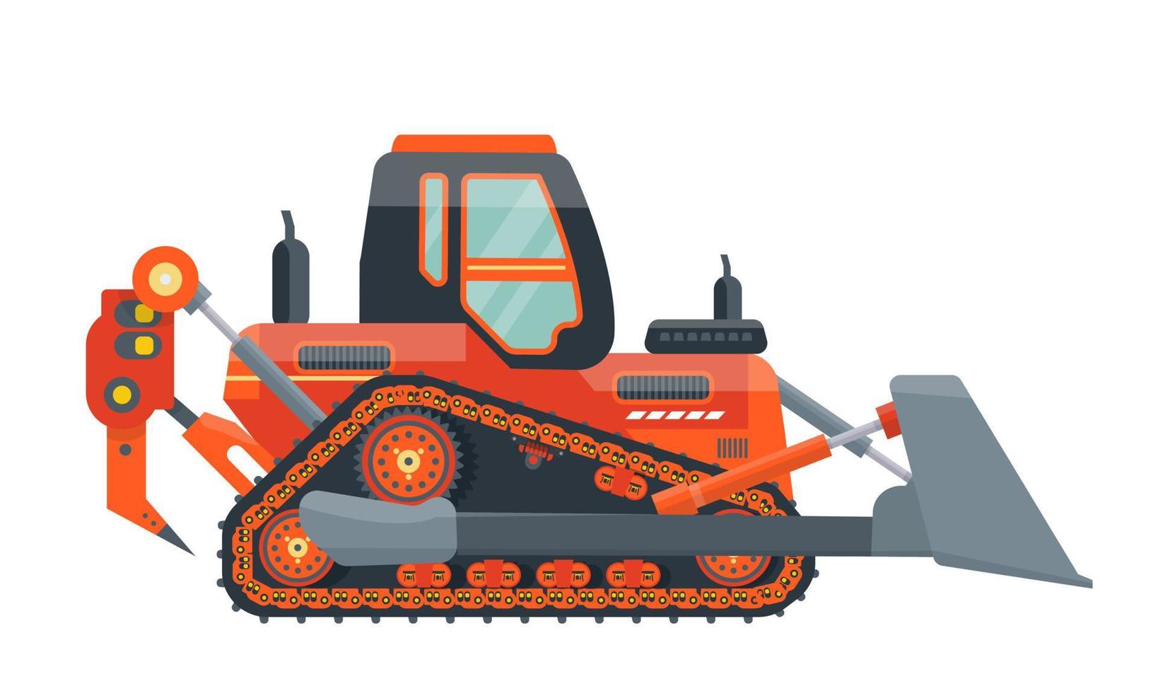 bulldozer orange isolé. icône. chenille. véhicule pour pousser, manutentionner, construire. machinerie lourde. illustration vectorielle plane. vecteur