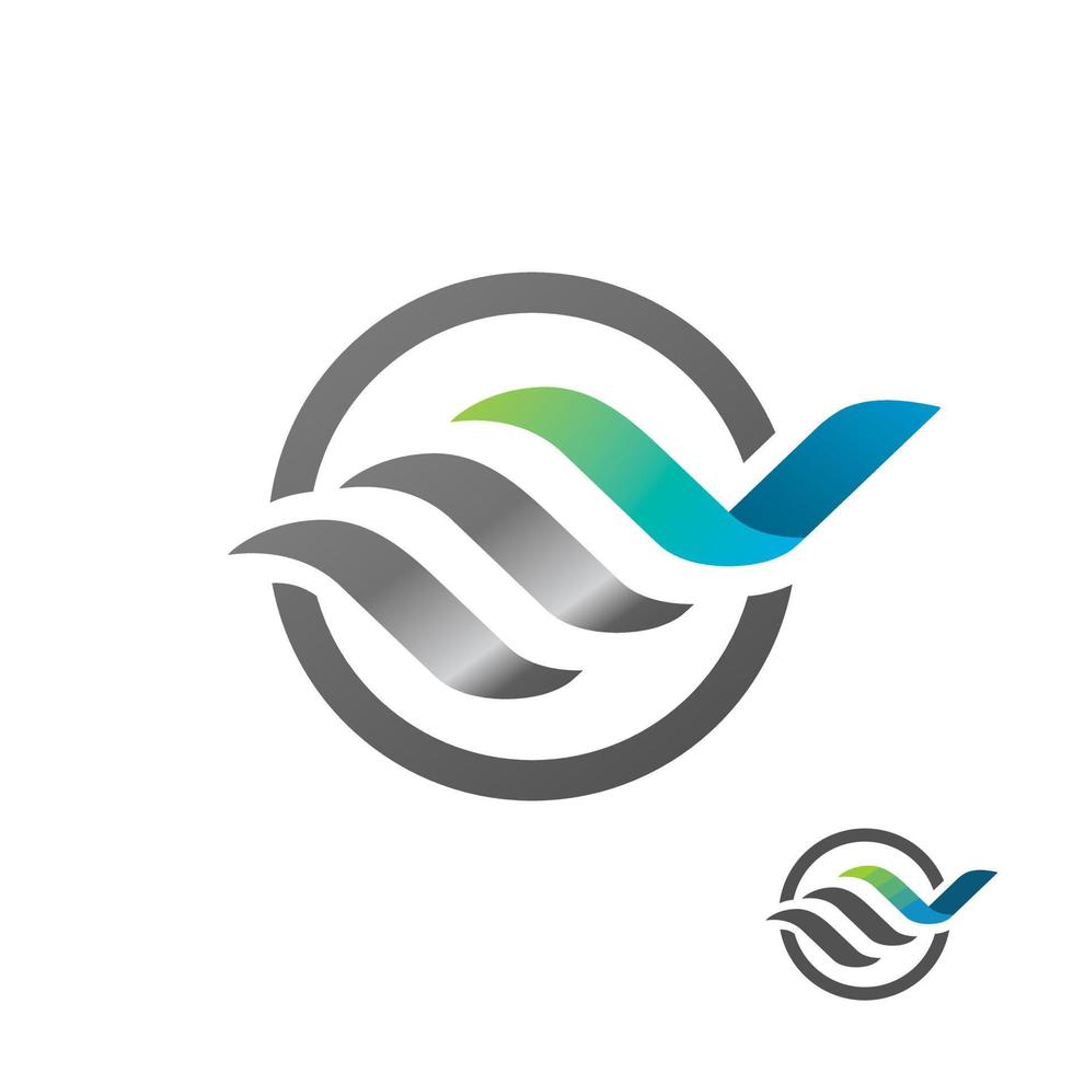illustration de logo de vague argentée avec cercle vecteur