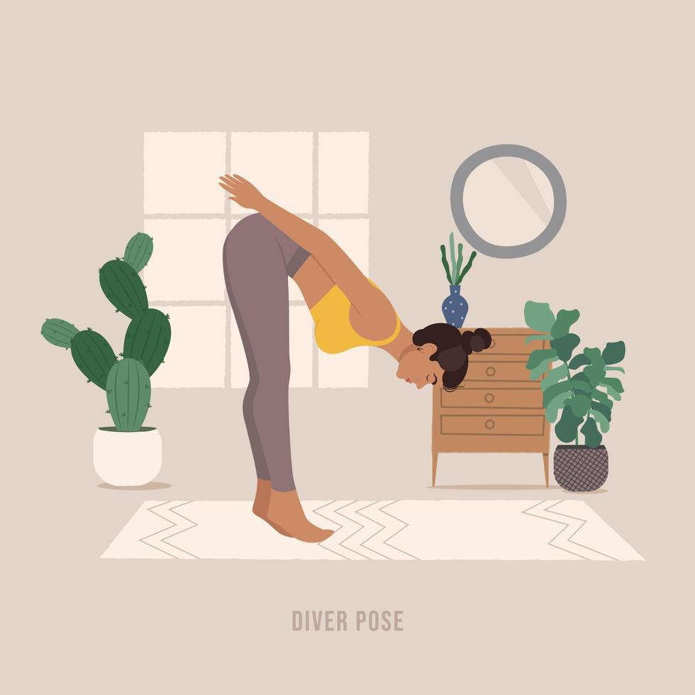 pose de yoga plongeur. jeune femme pratiquant la pose de yoga. vecteur