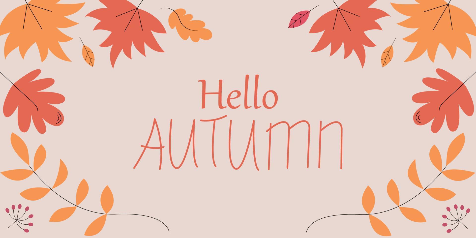 bonjour automne feuilles d'automne de différentes couleurs dessinées à la main. croquis, éléments de conception. bannière de vecteur