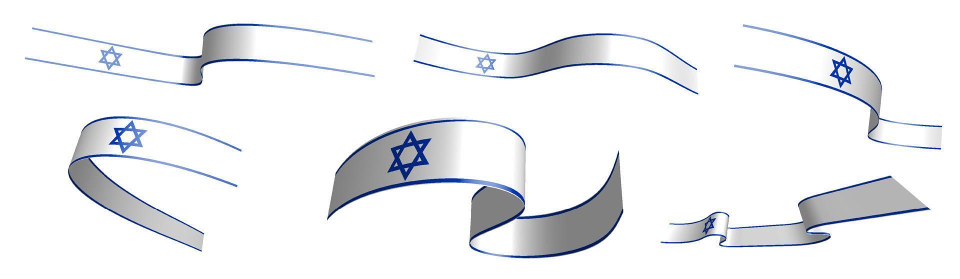 ensemble de rubans de vacances. drapeau israélien agitant dans le vent. séparation en couches inférieures et supérieures. élément de conception. vecteur sur fond blanc