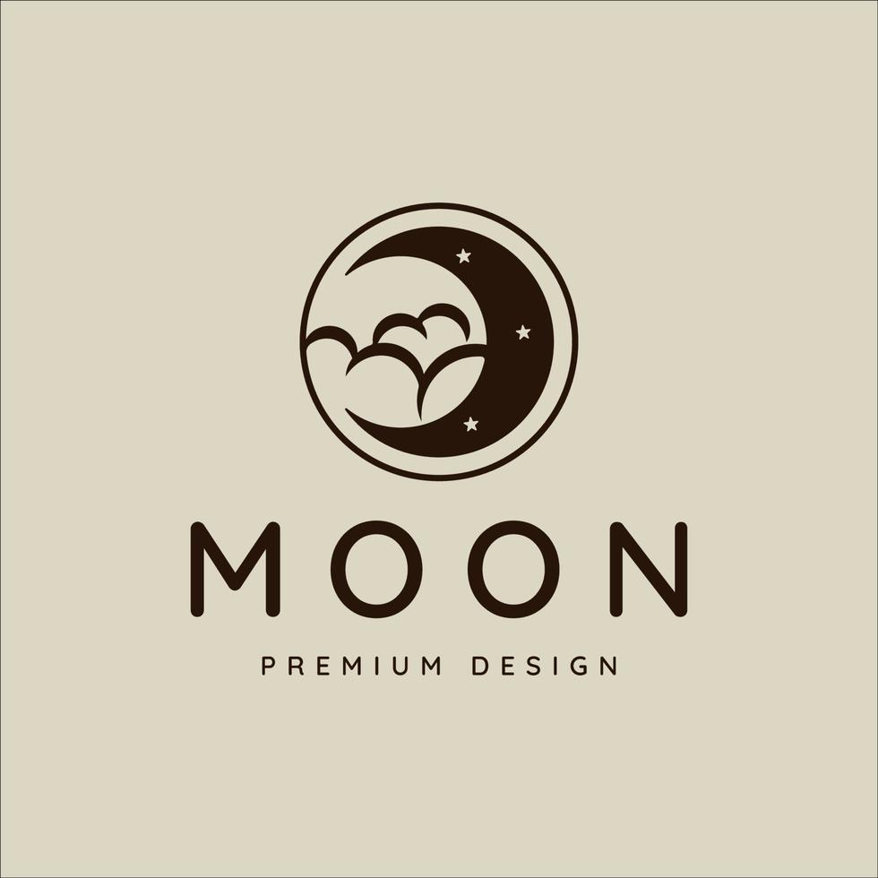 logo vectoriel croissant de lune illustration simple vintage modèle icône conception graphique. lunaire avec signe ou symbole d'insigne de nuage et de cercle avec un style rétro minimaliste