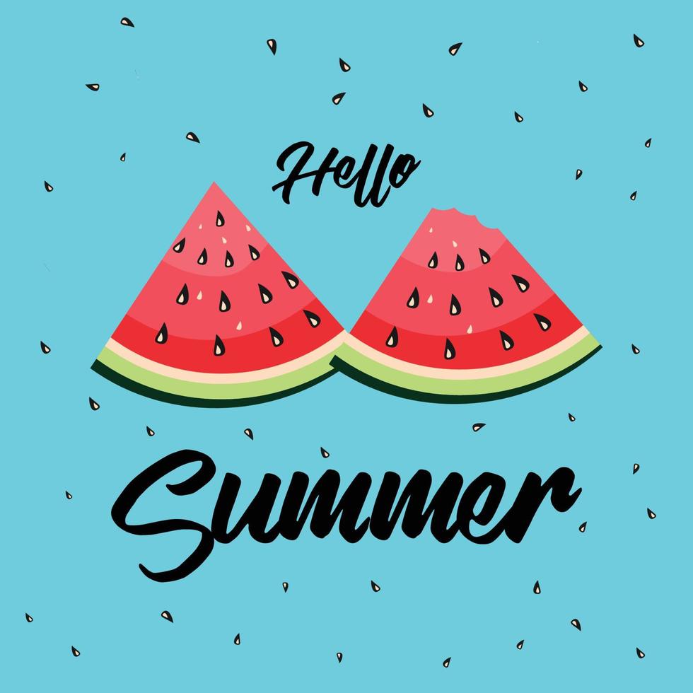 bonjour mot d'été avec fruits, pastèque. illustration vectorielle dans un style plat vecteur
