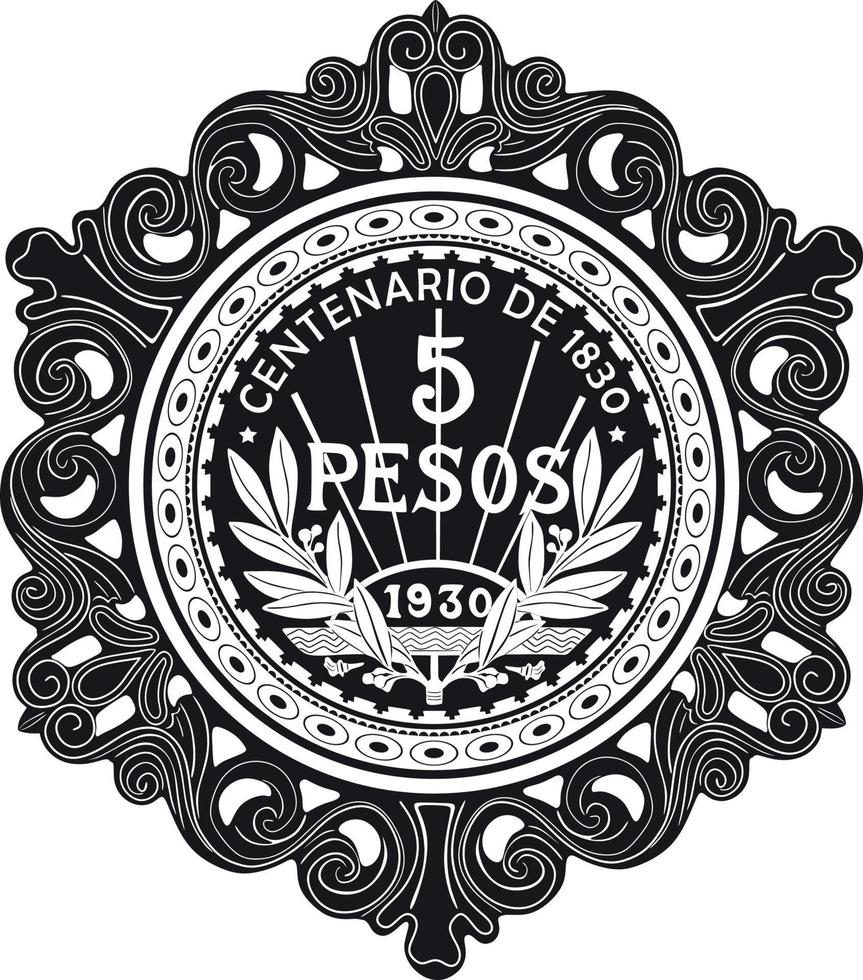 pièce d'or uruguay 5 pesos avec dessin vectoriel de cadre vintage