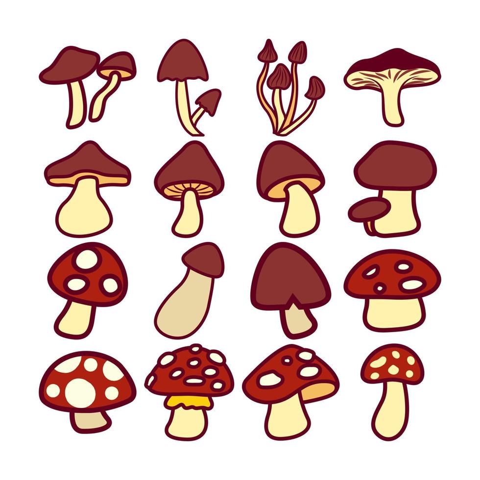 illustration de divers ensemble de champignons. isolé sur fond blanc. éléments pour les besoins d'automne vecteur