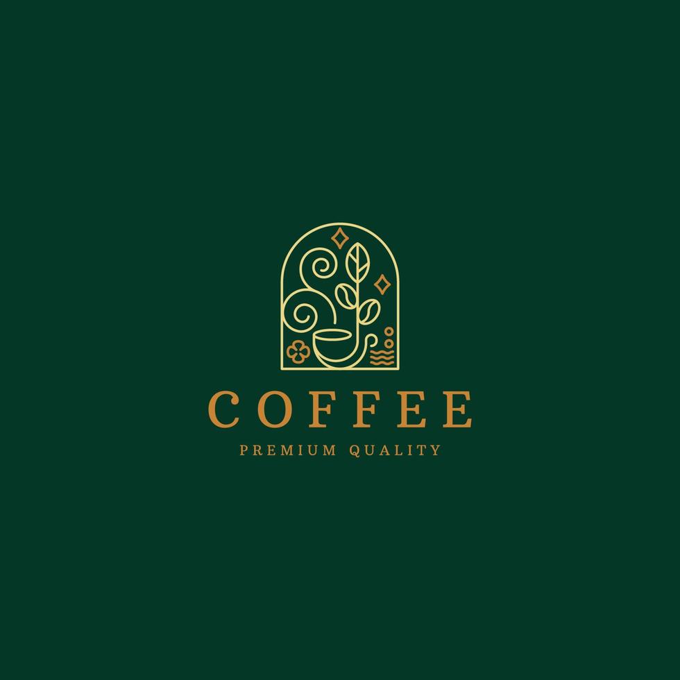 café avec modèle de conception d'icône de logo de style de ligne vecteur plat