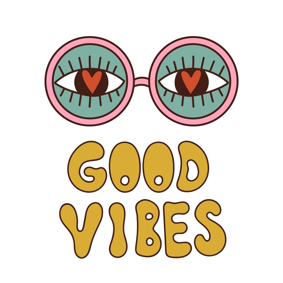 lunettes de soleil de style hippie avec lettrage bonnes vibrations. illustration vectorielle vecteur