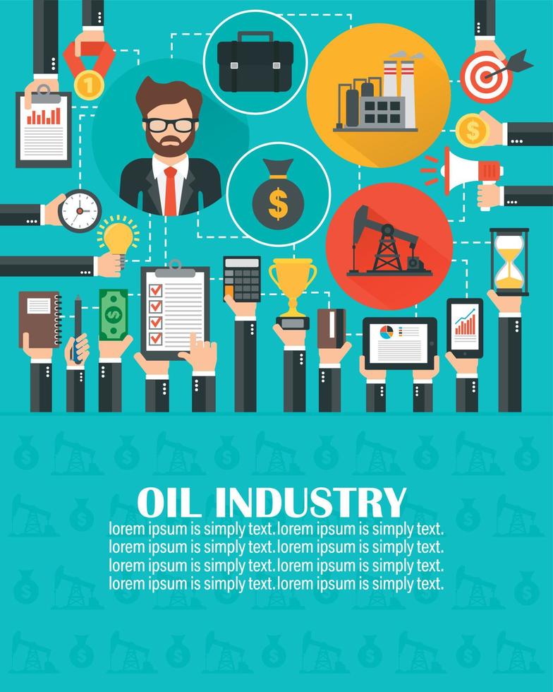 conception de l'industrie pétrolière appartement moderne isolé avec manager, homme d'affaires.lorem ipsum est simplement du texte vecteur