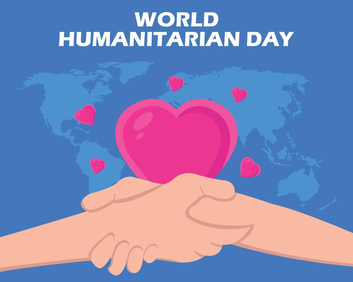 illustration graphique vectoriel de serrer la main, montrant le symbole du coeur et la carte du monde, parfait pour la journée mondiale de l'aide humanitaire, célébrer, carte de voeux, etc.