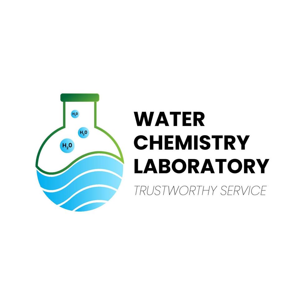 le logo du laboratoire de chimie de l'eau avec le symbole erlenmeyer, la silhouette de l'eau et la molécule h2o convient aux logos de laboratoire de santé environnementale vecteur