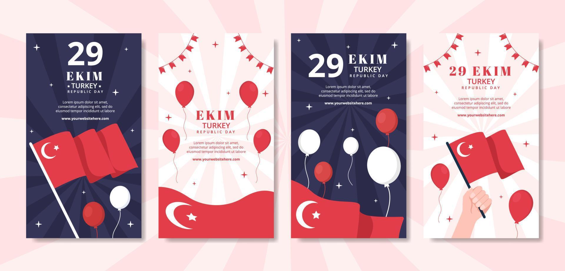 29 ekim turkey republic day modèle d'histoires de médias sociaux illustration plate de dessin animé dessiné à la main vecteur