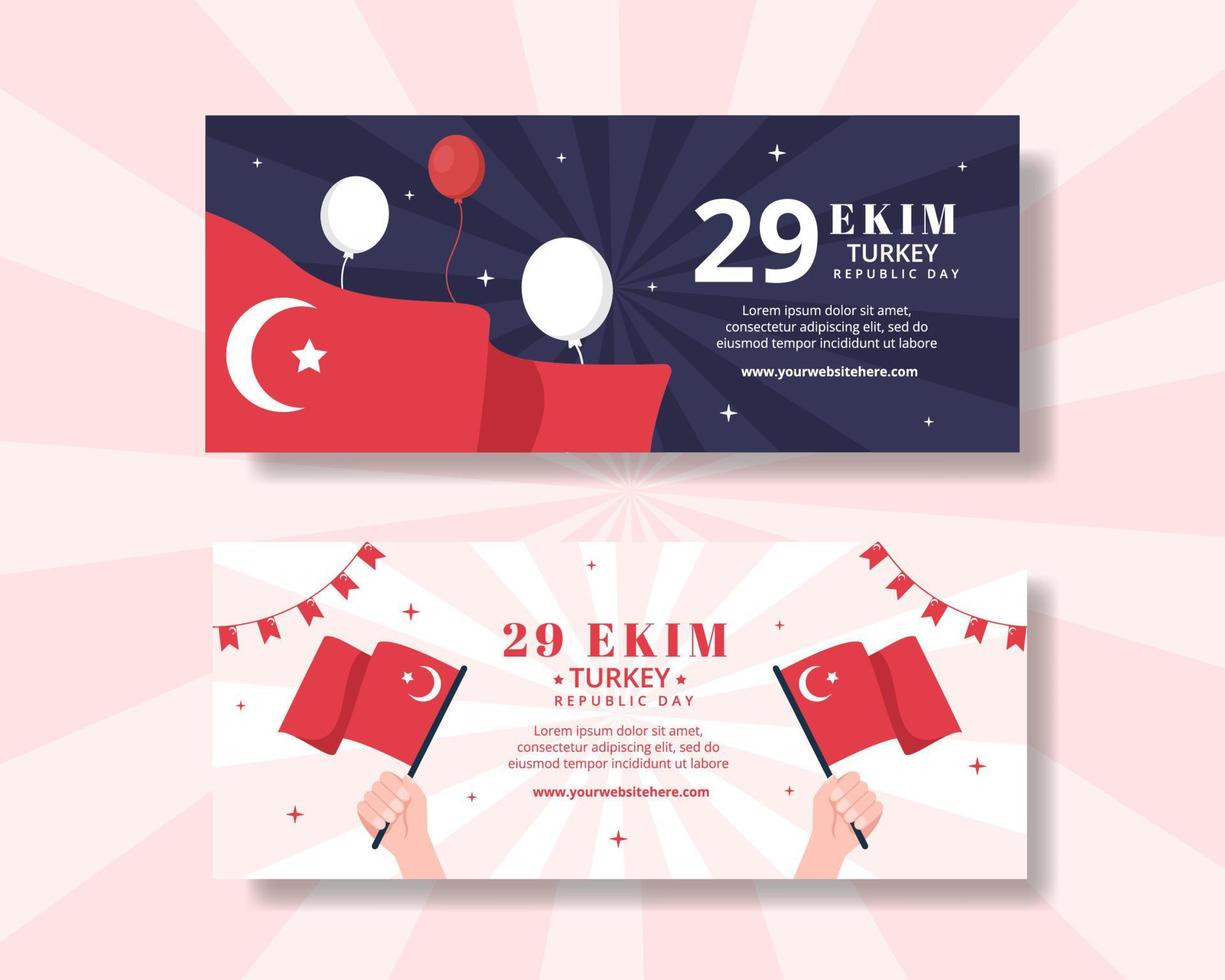 29 ekim turkey republic day modèle de bannière horizontale illustration plate de dessin animé dessiné à la main vecteur