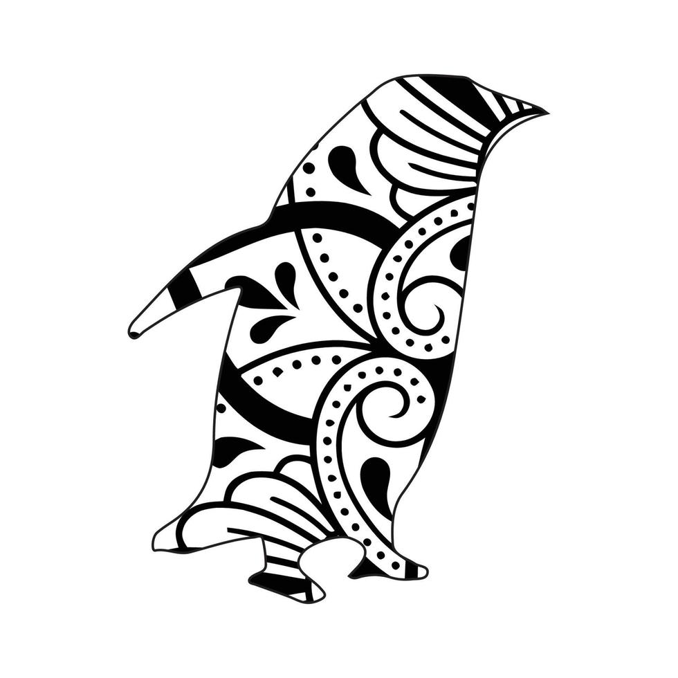 page de coloriage de mandala de pingouin pour les enfants et les adultes illustration de style de conception d'art de ligne vectorielle vecteur