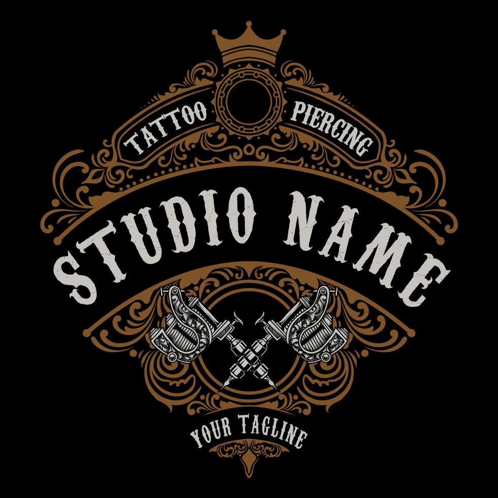 logo de studio de tatouage vintage avec 2 machines à tatouer vecteur