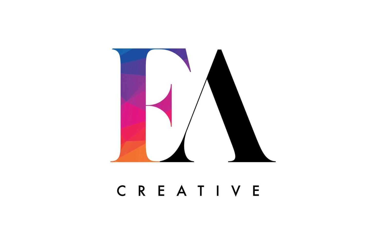 conception de lettre ea avec coupe créative et texture arc-en-ciel colorée vecteur