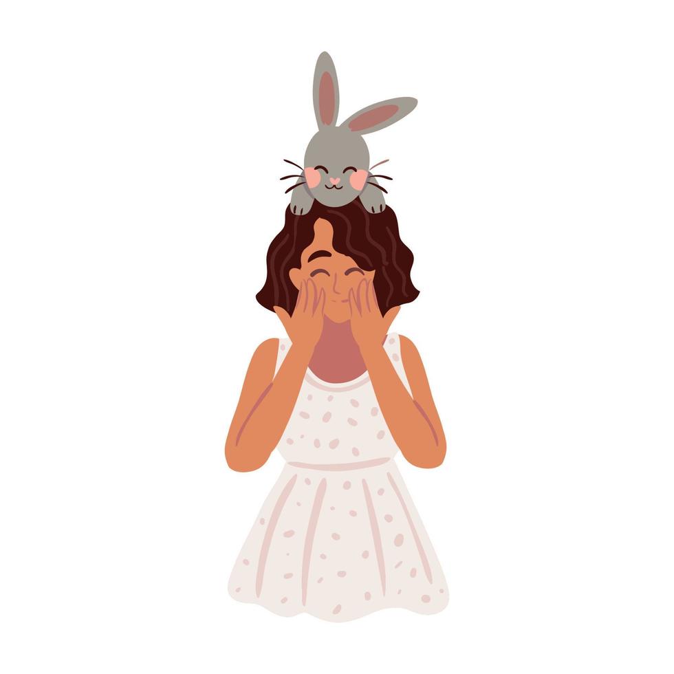 femme jouant avec un lapin vecteur