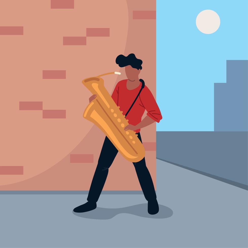 homme saxophoniste dans la rue vecteur