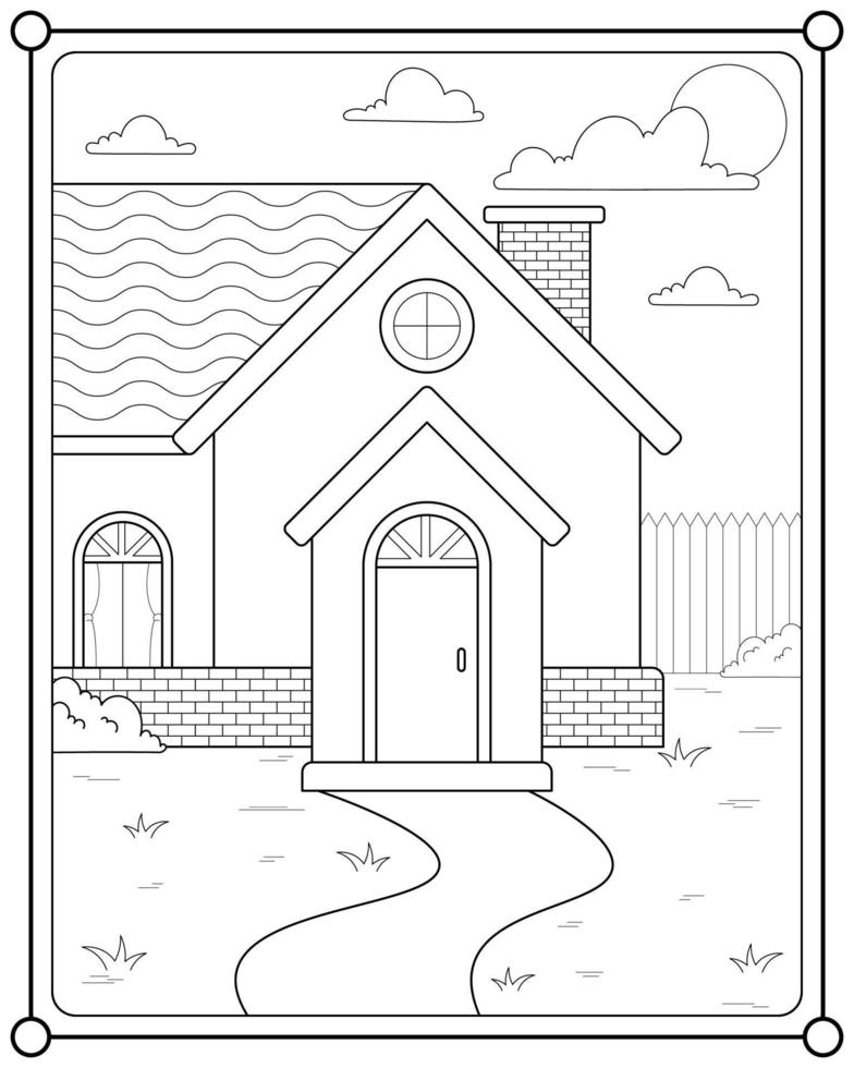 maison avec jardin adapté à l'illustration vectorielle de la page de coloriage pour enfants vecteur