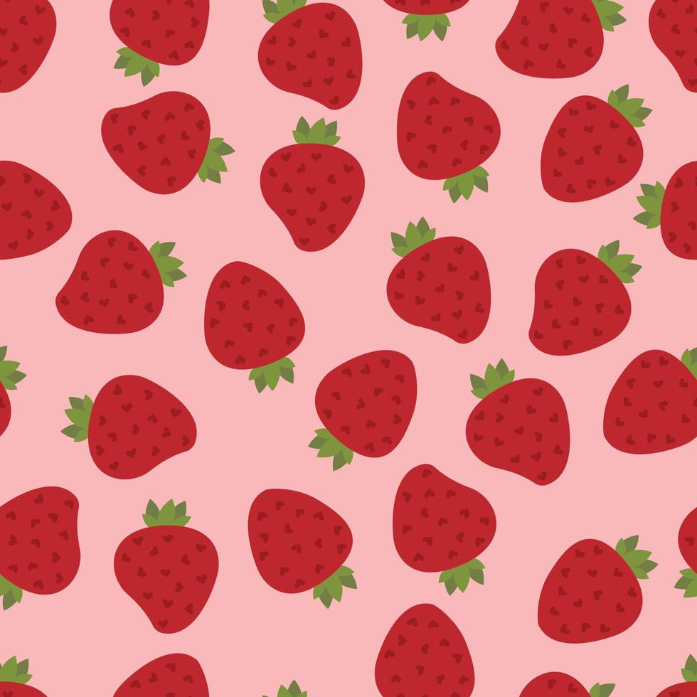 motif de fraises d'été avec des coeurs vecteur