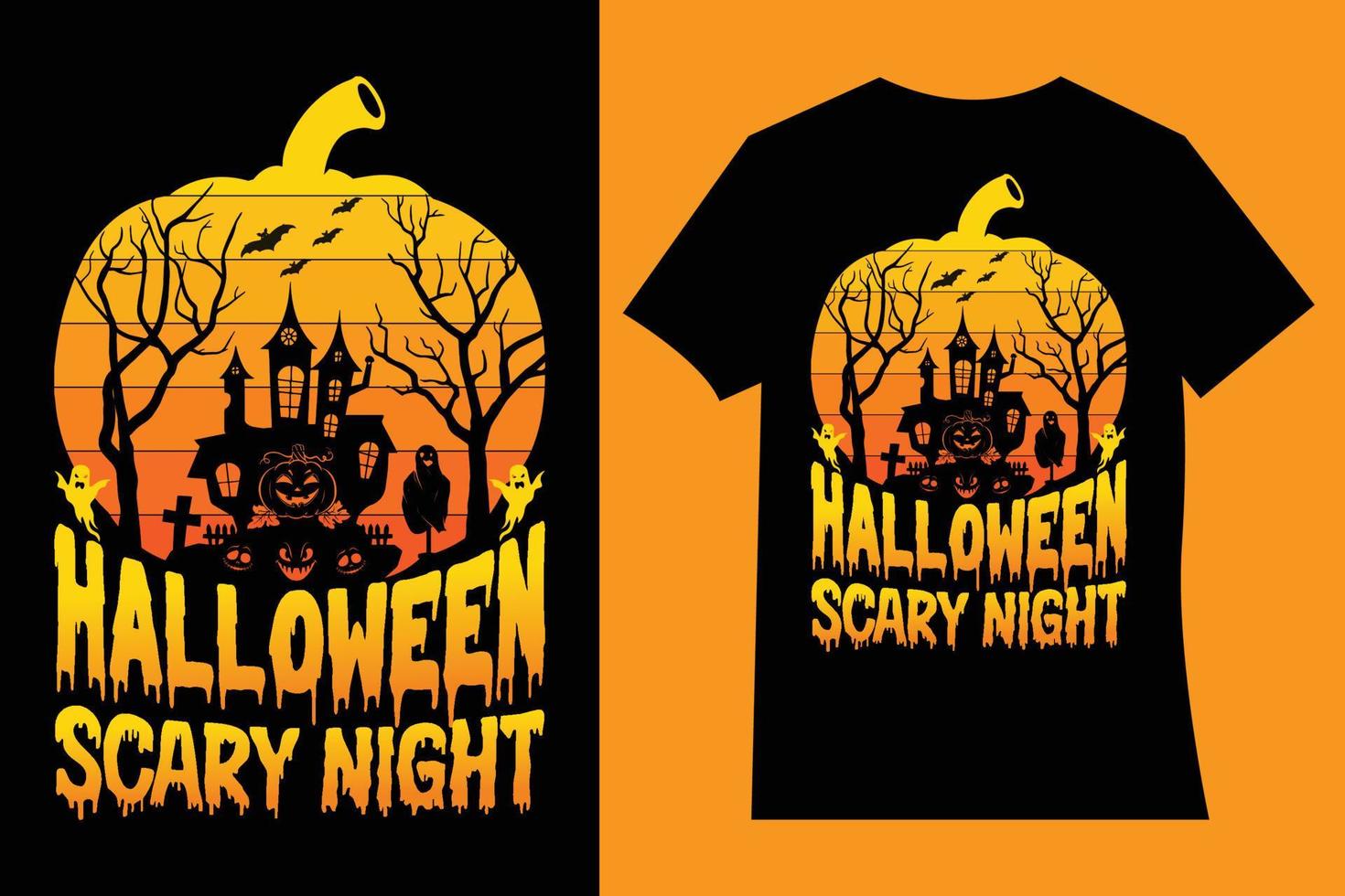 conception de t-shirt de nuit effrayante d'halloween. typographie, illustration, citations, conception de t-shirt halloween. vecteur