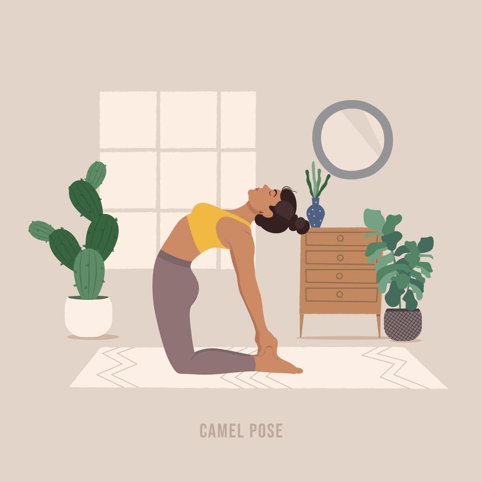 pose de yoga de chameau. jeune femme pratiquant la pose de yoga. vecteur