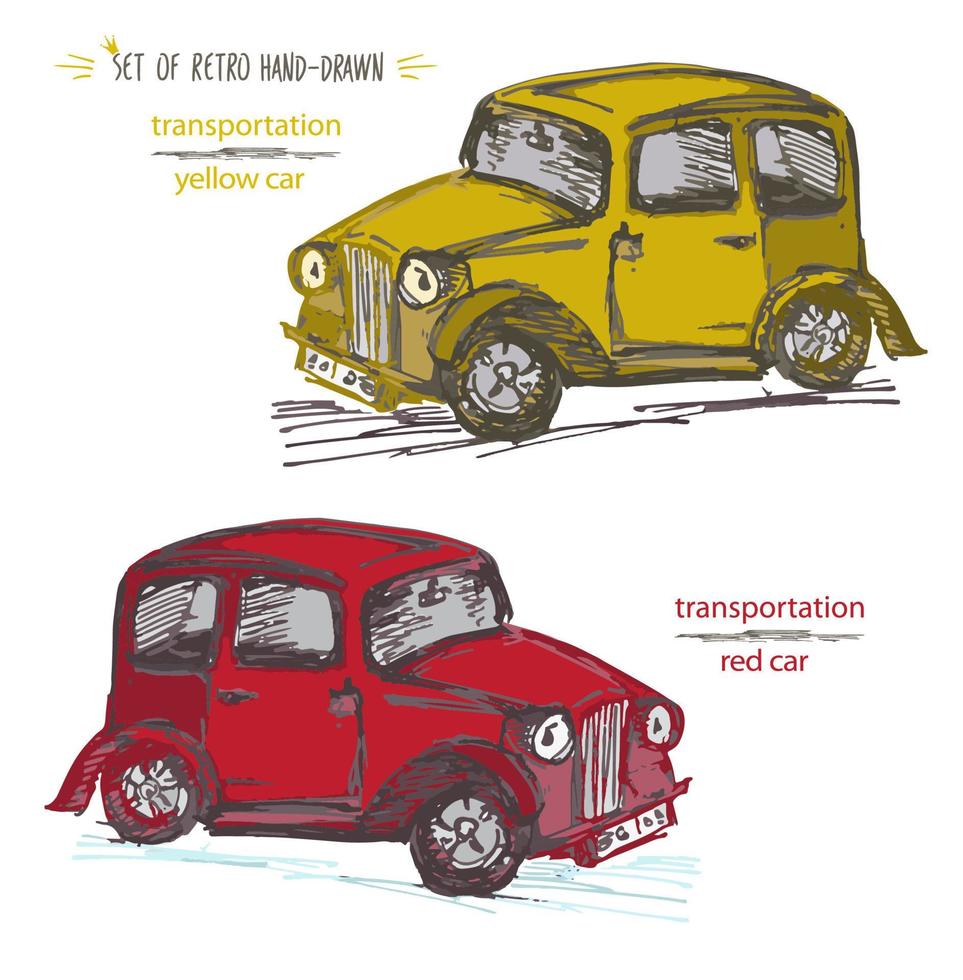 définir l'illustration vectorielle de voiture vintage. taxi rétro dessiné à la main dans un style de croquis au pinceau d'encre isolé sur fond blanc. vecteur