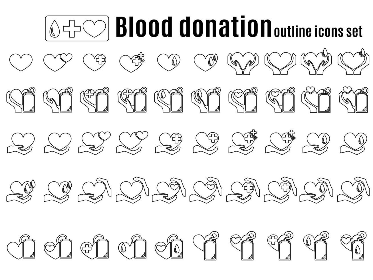 ensemble d'icônes de contour de don de sang, procédure médicale et sauvetage vecteur