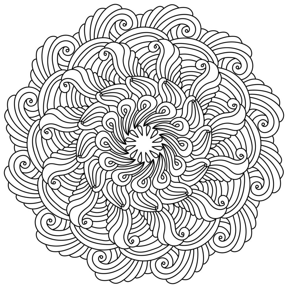 mandala de contour avec tourbillons et vagues, coloriage zen avec motifs symétriques vecteur