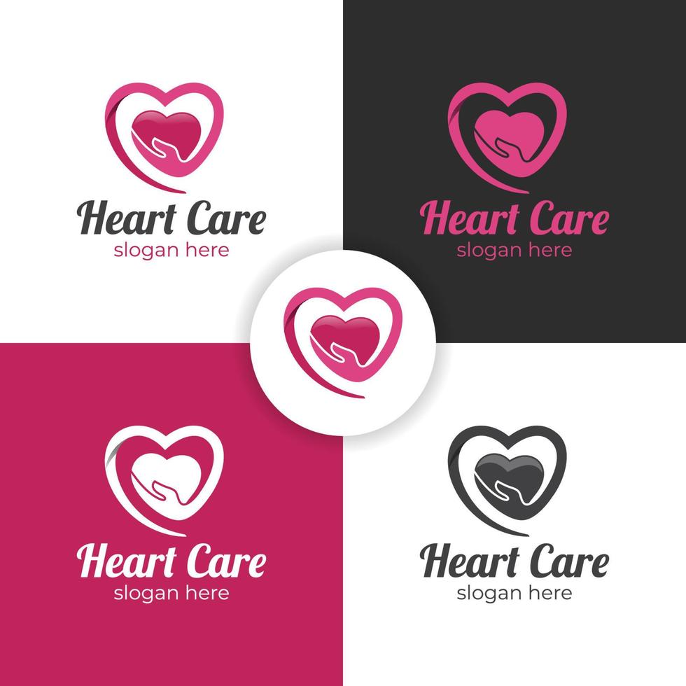 sauver le coeur et l'amour du logo de soins avec le symbole de l'icône de la main pour la conception du logo de la fondation médicale, saine et caritative vecteur