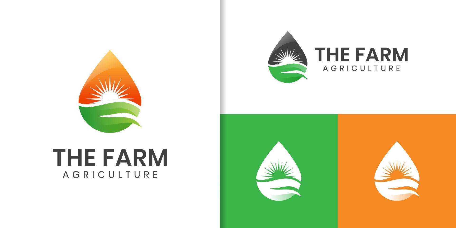 agriculture agriculteur jardin nature avec création de logo soleil vecteur