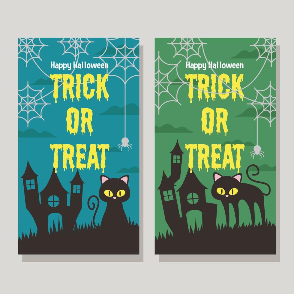 chat noir devant une maison fantasmagorique dans l'illustration de la bannière de joyeux halloween vecteur