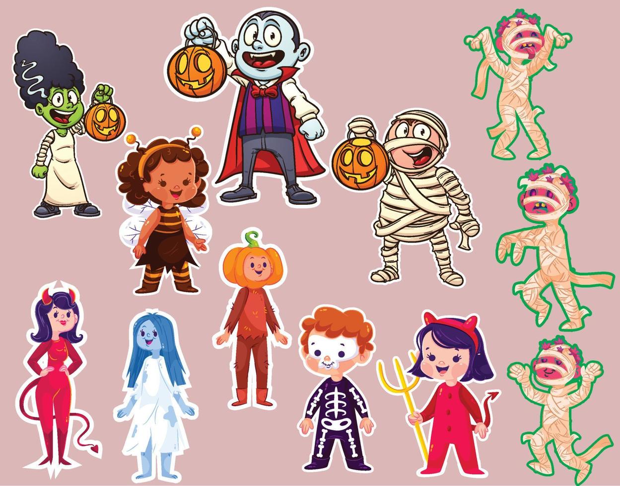 jeu d'icônes de personnage de dessin animé mignon halloween vecteur