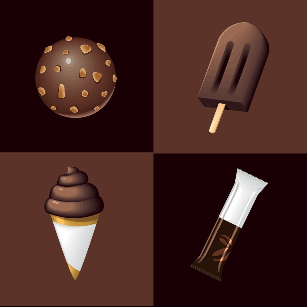 ensemble d'icônes de chocolat vecteur