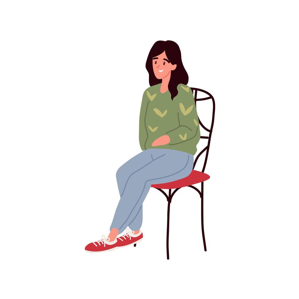 jeune femme assise sur une chaise vecteur
