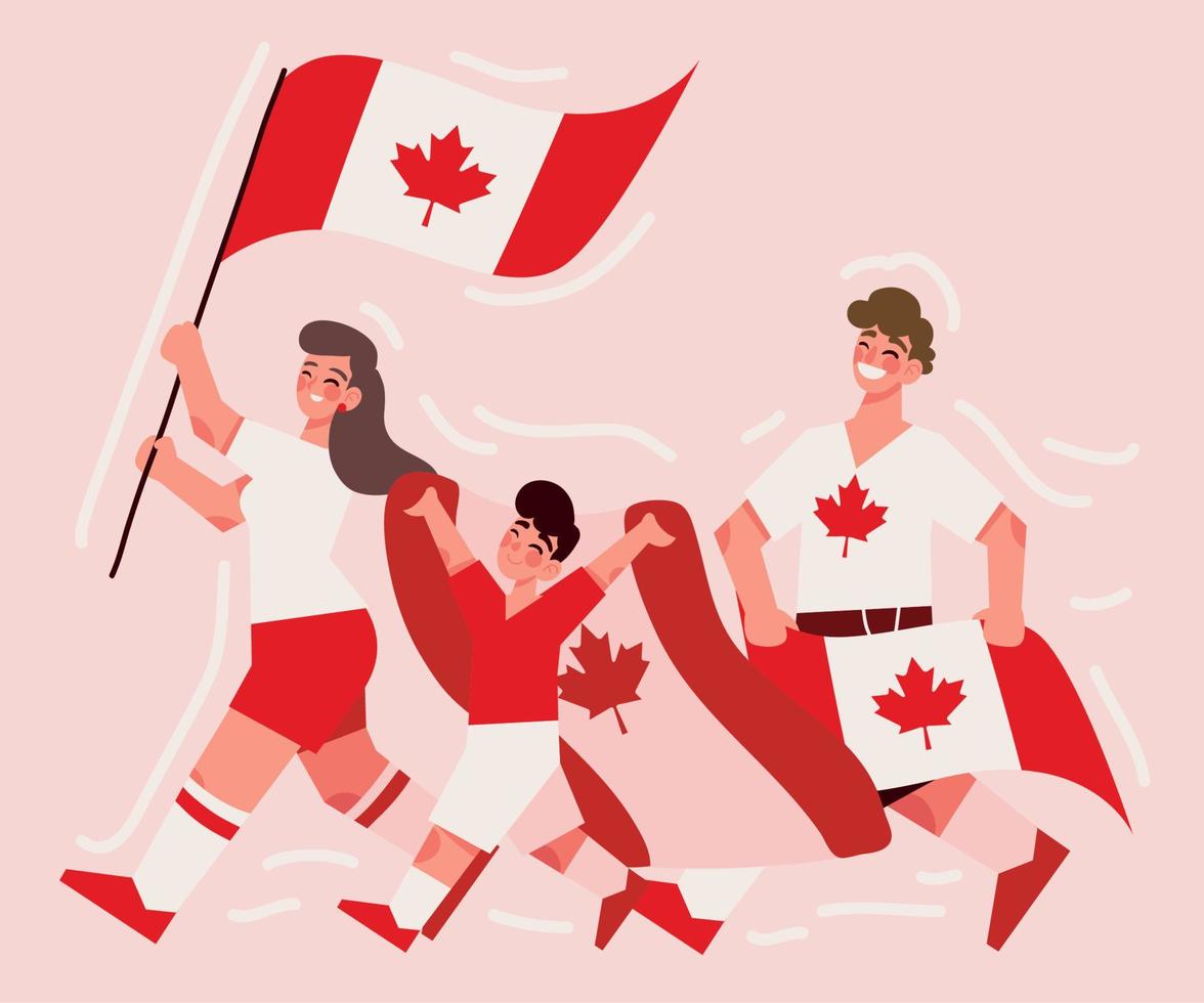 la fête du canada, les gens avec des drapeaux vecteur