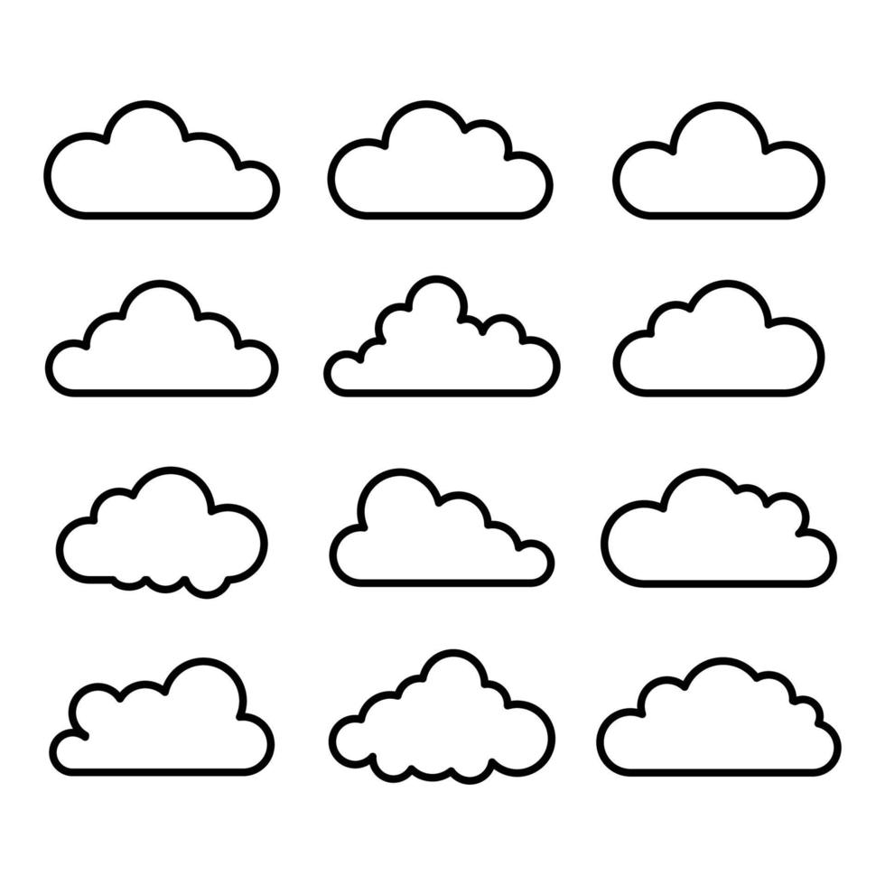 collection d'icônes de nuage de contour vecteur