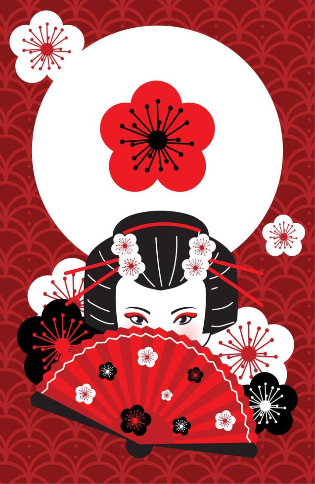 belle geisha avec ventilateur vecteur