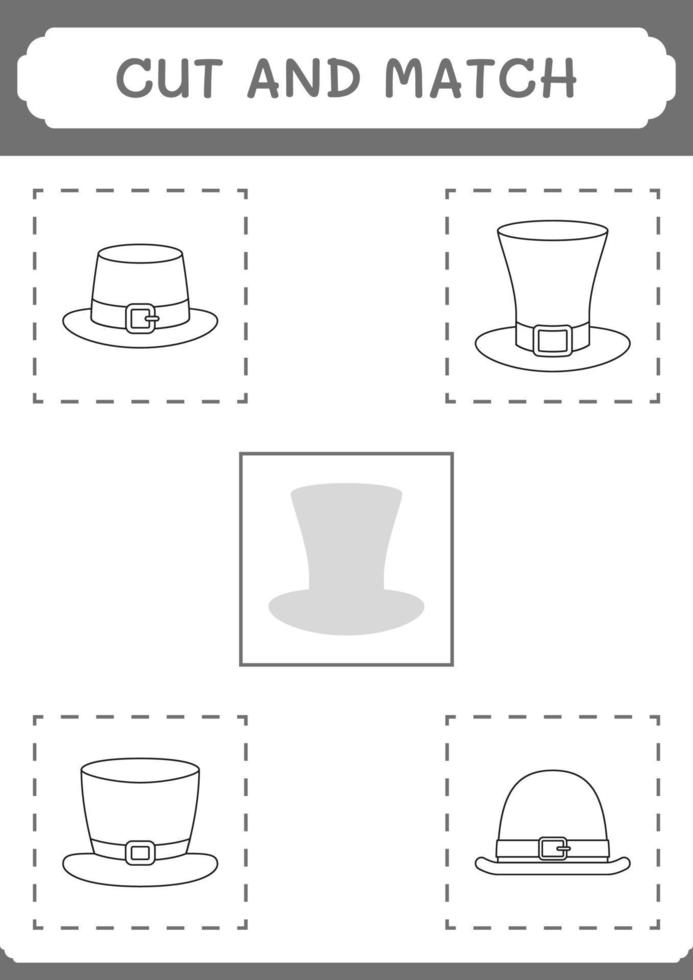 couper et assortir des parties de st. chapeau de jour de patrick, jeu pour enfants. illustration vectorielle, feuille de calcul imprimable vecteur