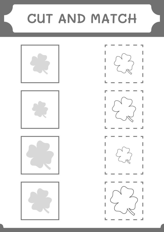 couper et assortir des parties de trèfle, jeu pour enfants. illustration vectorielle, feuille de calcul imprimable vecteur