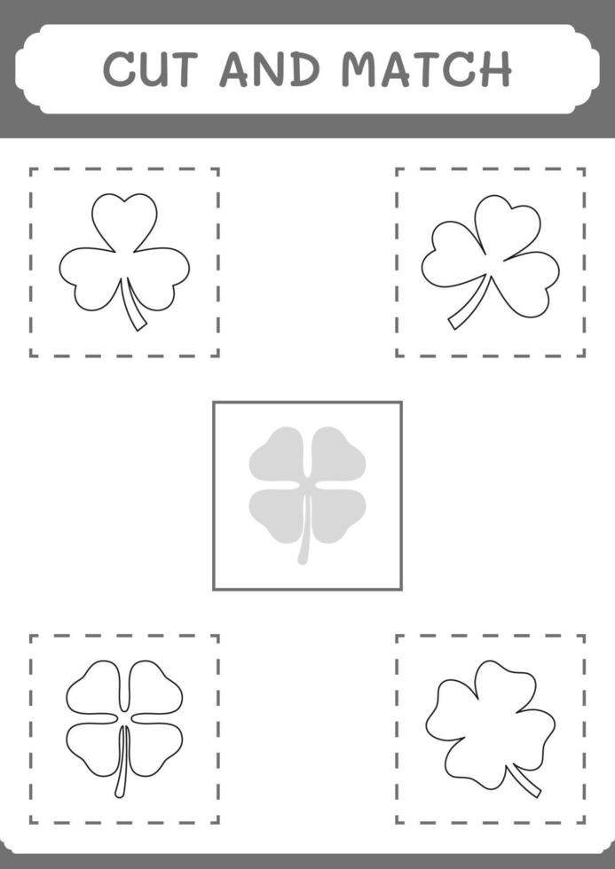 couper et assortir des parties de trèfle, jeu pour enfants. illustration vectorielle, feuille de calcul imprimable vecteur