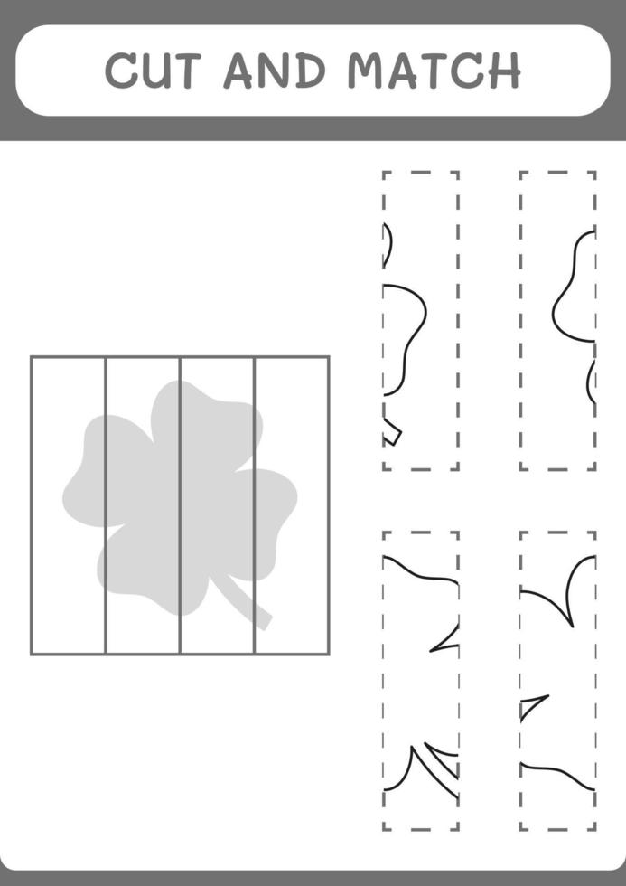 couper et assortir des parties de trèfle, jeu pour enfants. illustration vectorielle, feuille de calcul imprimable vecteur